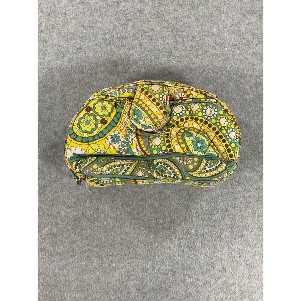 Vera Bradley Yellow Green Paisley Quilted Cotton Cosmetic Makeup Bag Travel Case